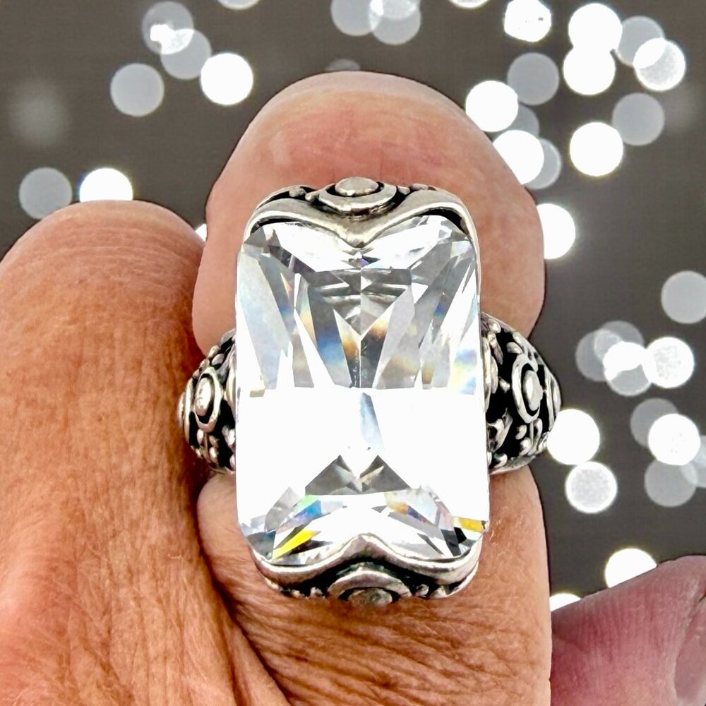 Vintage Sterling Silver Bling Ring with Oversized Faceted Crystal